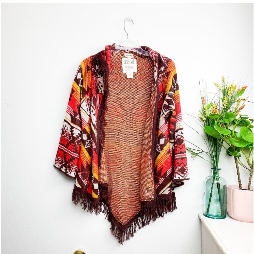 🌿 BILLABONG Tribal Fringe Knit Cardigan Sweater Large
